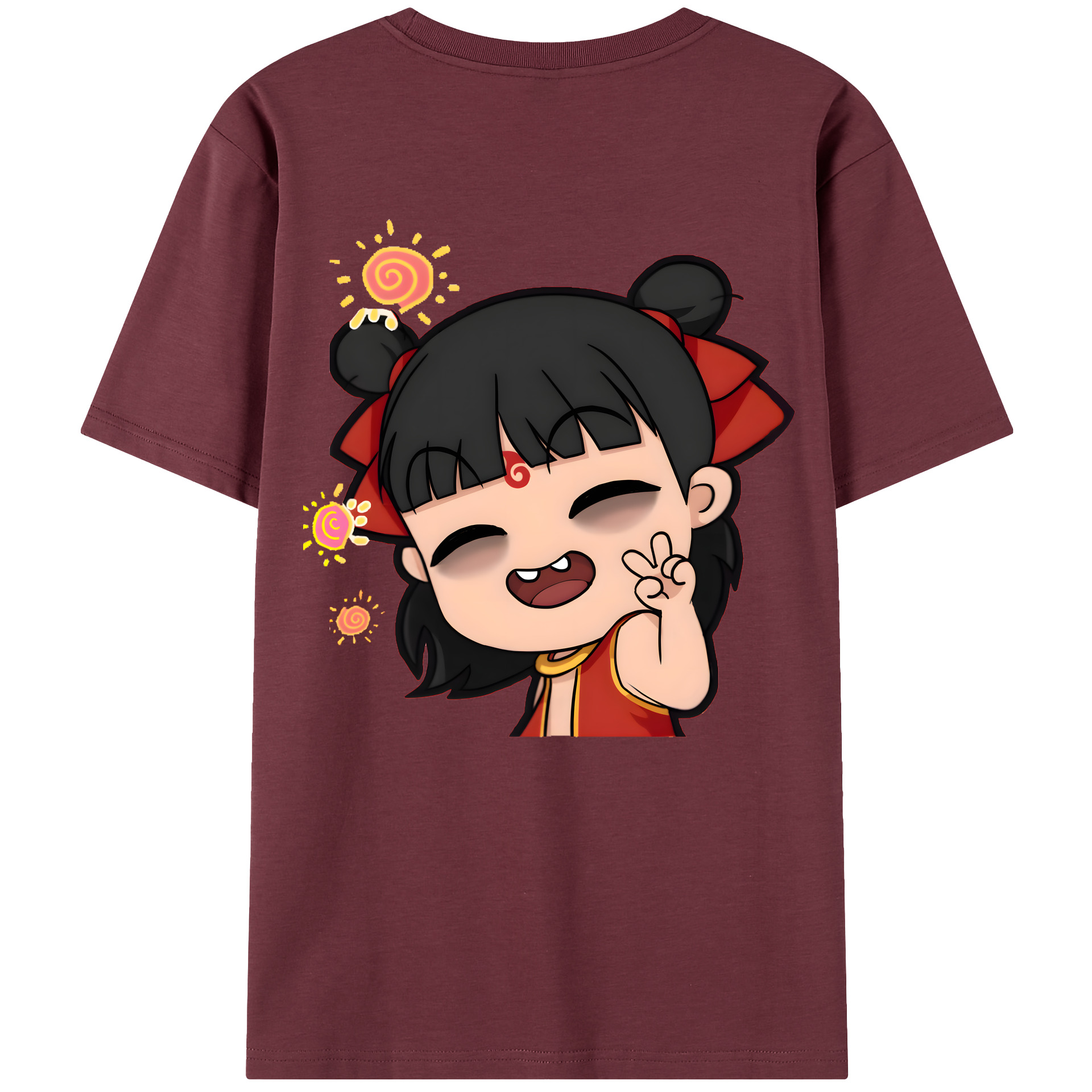 （画像用） Ne Zha 2 ナタ 魔童の大暴れ 綿100％半袖Tシャツ（背面プリント）
